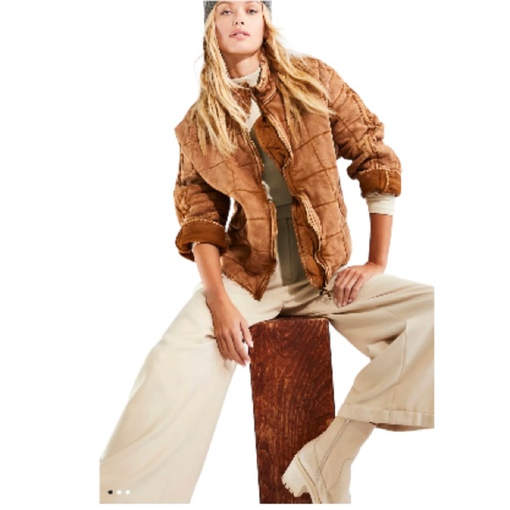 Free People Dolman Quilted Knit Jacket in Toasted Coconut Women’s Size L NWT